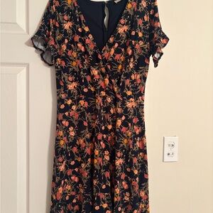 LOFT Floral Mini Dress - Black and Orange